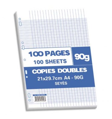 Copies doubles blanches - Format A4 21 x 29,7 cm - 200 pages grands carreaux  - 90 g/m² - Cultura - Copies doubles - Copies - Feuilles