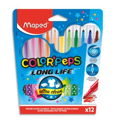 MAPED Boite de 18+6 feutres de coloriage lavables pointe moyenne