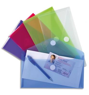 Paquet de 5 enveloppes perforées en polypropylène 20/100ème format A4  coloris assortis
