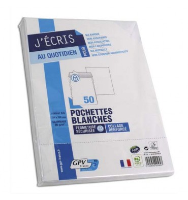 GPV Paquet de 25 pochettes vélin Blanc dos carton format C4 120g  auto-adhesives 570