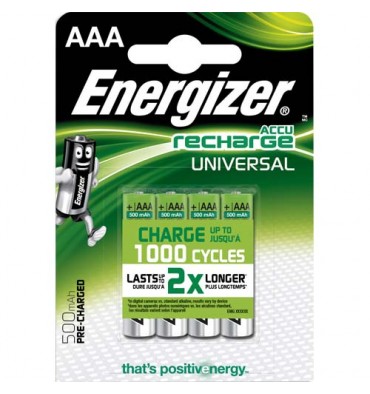 ENERGIZER 4 piles AAA LR03 Universal rechargeable 500 mAh