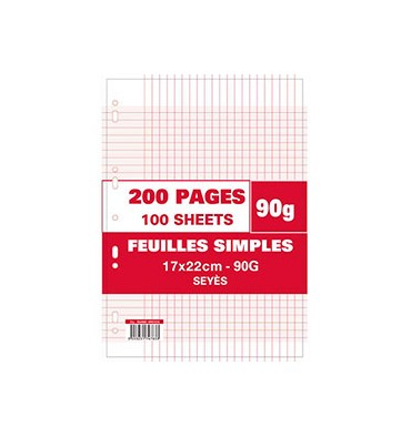 Boîte de 100 fiches bristol perforées carte forte 210 g blanc quadrillé 5x5  format 12,5 x 20 cm
