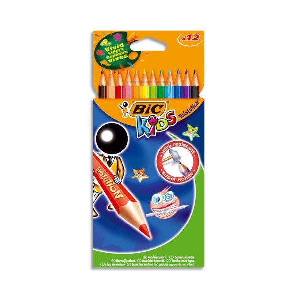 BIC KIDS Etui carton 12 crayons de couleur EVOLUTION. Longueur 17,5 cm. Coloris assortis