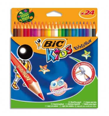 BIC KIDS Etui carton 24 crayons de couleur EVOLUTION. Longueur 17,5 cm.  Coloris assortis