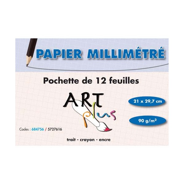ART PLUS BY ARTLINE Pochette de 12 feuilles papier millimétré 90g format A4