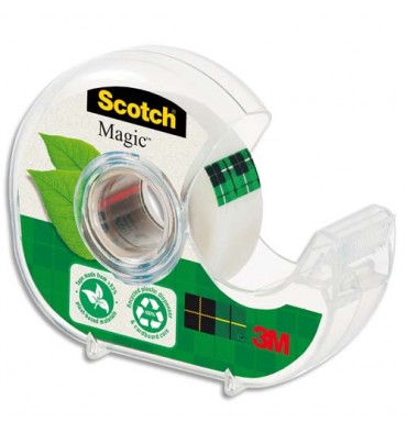 SCOTCH Dévidoir à main transparent en plastique recyclé à 90% avec rouleau  Magic Tape Recyclé de 19 mm x 33 m