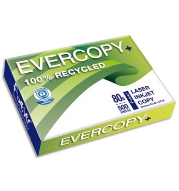 CLAIREFONTAINE Ramette de 500 feuilles A4 80g, papier 100% recyclé blanc  Evercopy+ CIE 95